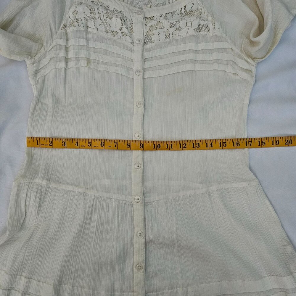 Free People Cream Lace Trim Button Front 3/4 Sleeve Tunic Dress Women's Small - Picture 12 of 14